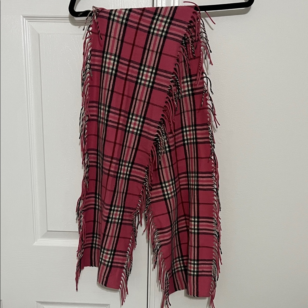 Plaid Pink Fringe Scarf